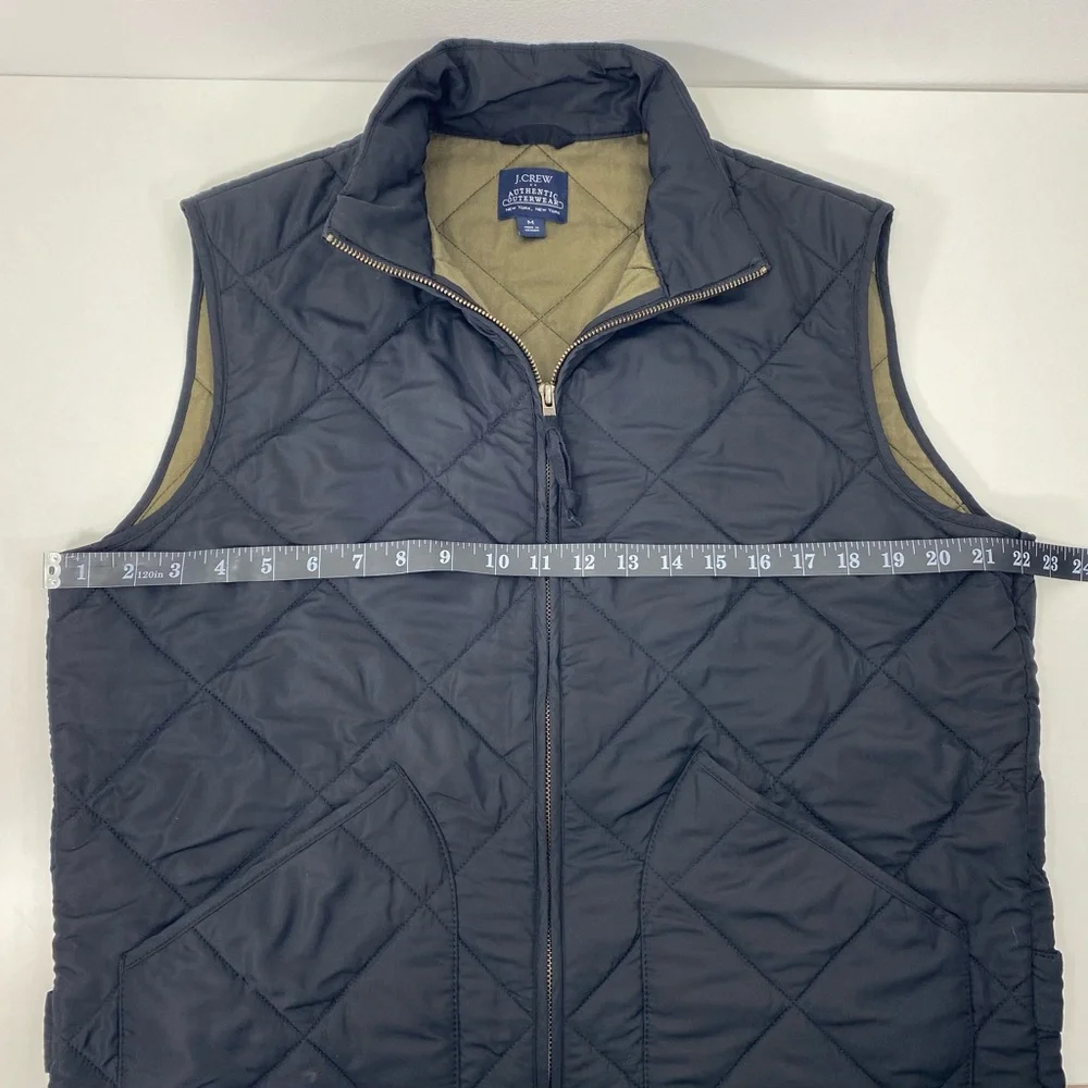 J. Crew Authentic Outerwear New York NY Black Olive Green Quilted Zip Up Vest M